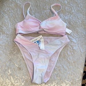 Cupshe Pink and White Bikini Set